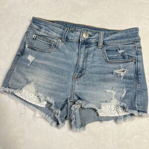 American Eagle Light Wash Hi Rise Shortie Shorts 4